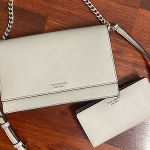 Kate Spade Gray Crossbody + Wallet (Almost new)